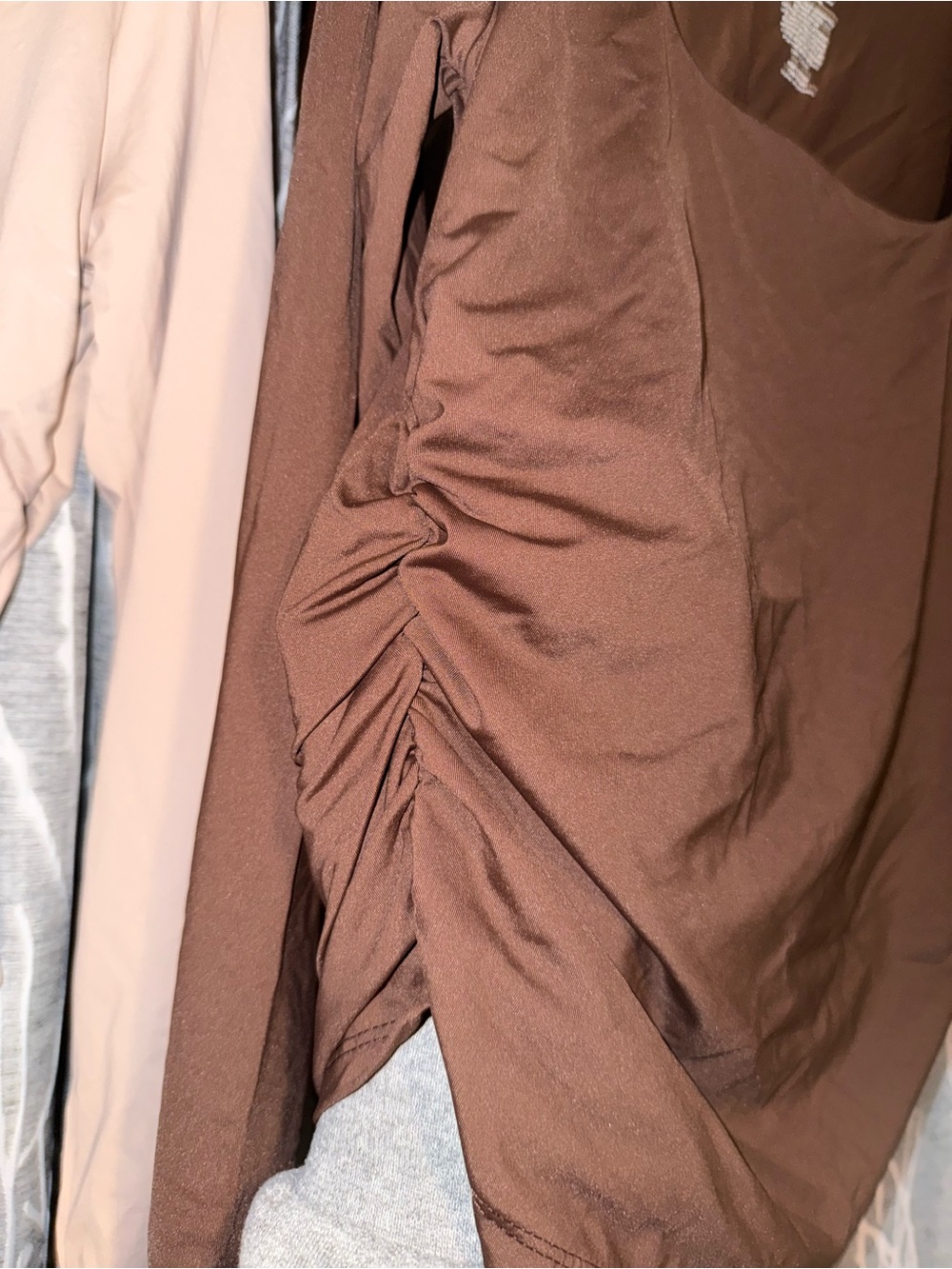 NWOT 2 PINK ROSE Long Sleeve Square Scoop Neck Tops in Beige/Nude & Brown size L - Picture 6 of 10